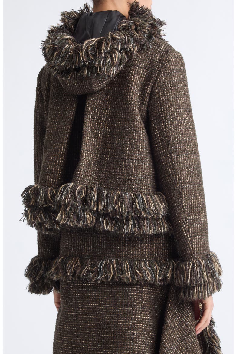 Fringe Wool Blend Tweed Hooded Jacket, Alternate, color, BROWN