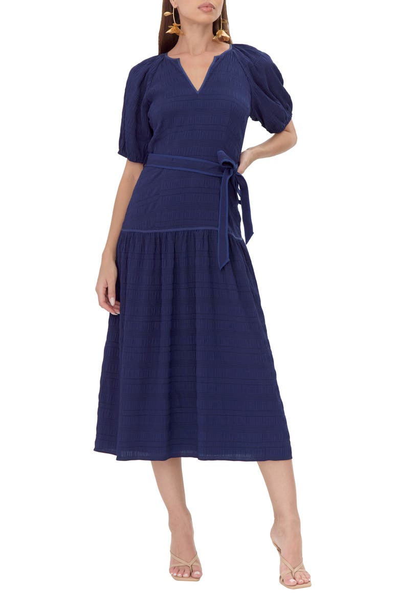 Adelyn Rae Smocked Belted Midi Dress, Alternate, color,