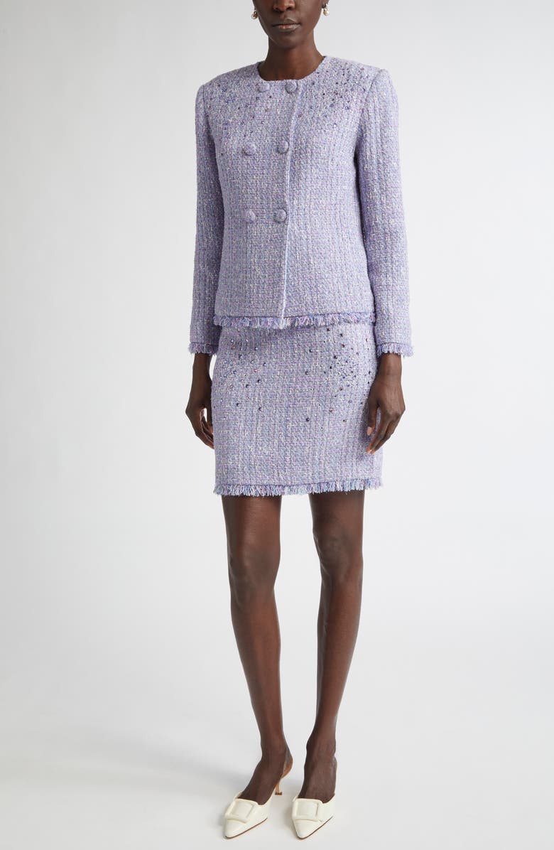 ST. JOHN Darcy Monroe Tweed Skirt, Alternate, color, Light Violet/ Blue Lagoon