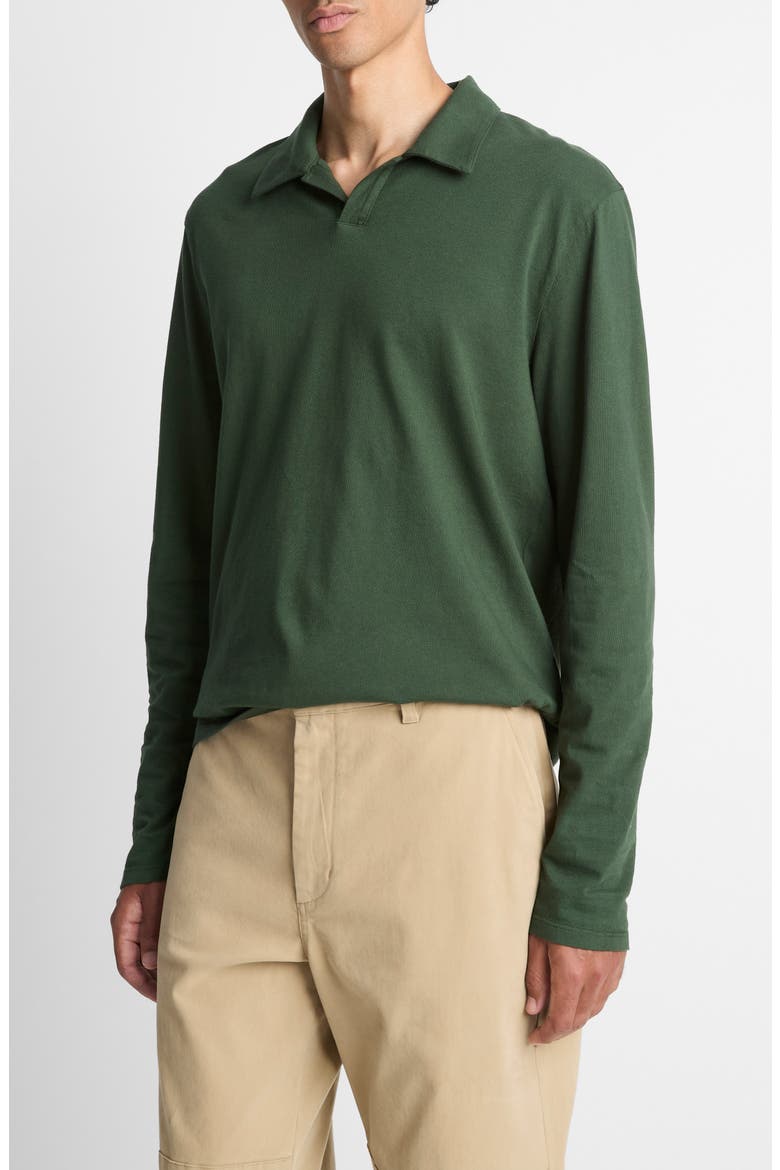 Garment Dyed Johnny Collar Long Sleeve Top, Main, color, WASHED DARK LEAF