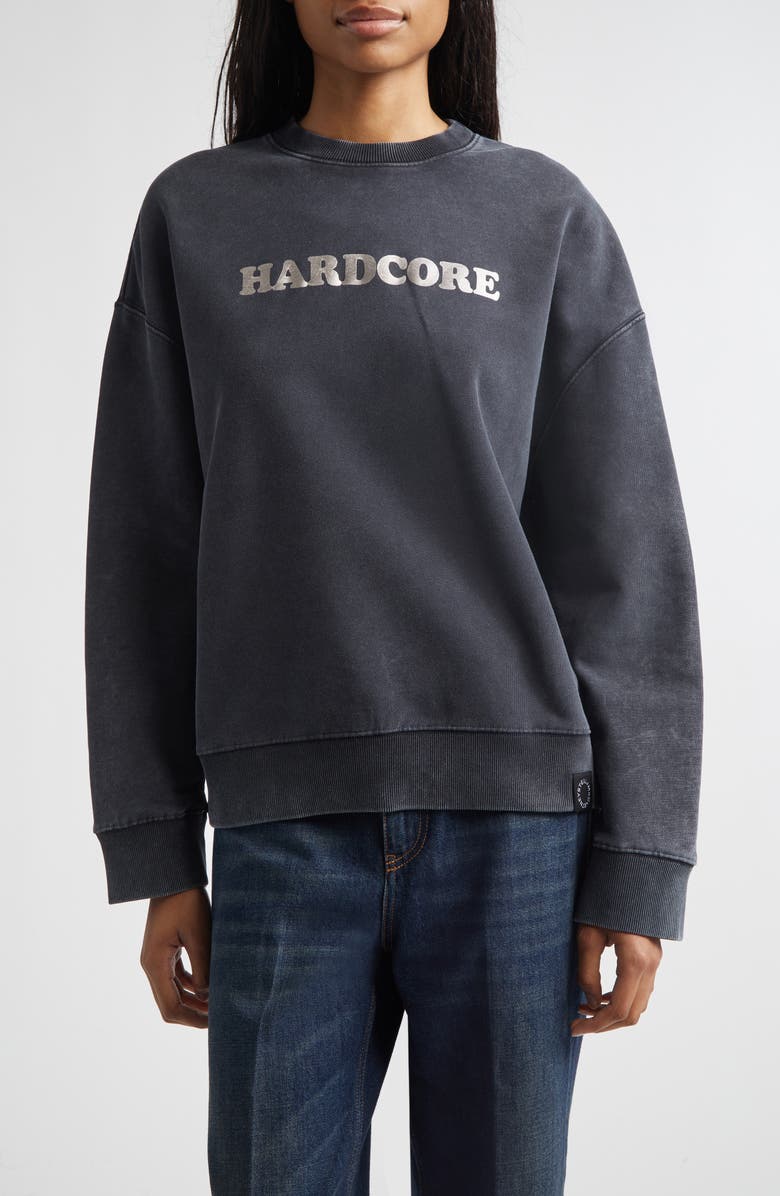Stella McCartney Hardcore French Terry Graphic Hoodie, Main, color, Washed Black