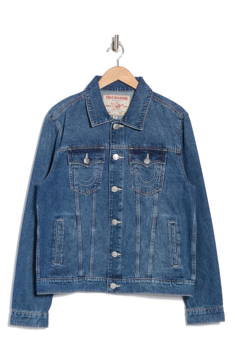 True Religion Jesse Single Needle Denim Trucker Jacket, Alternate, color, Medium Wintry Wash