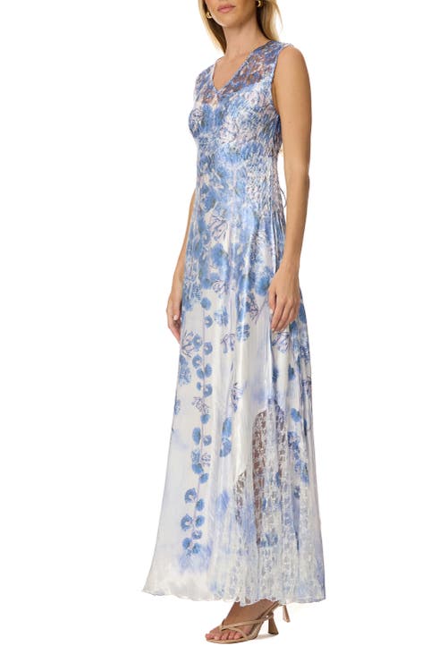 Komarov Floral Border Maxi With Lace Up Back In Multi