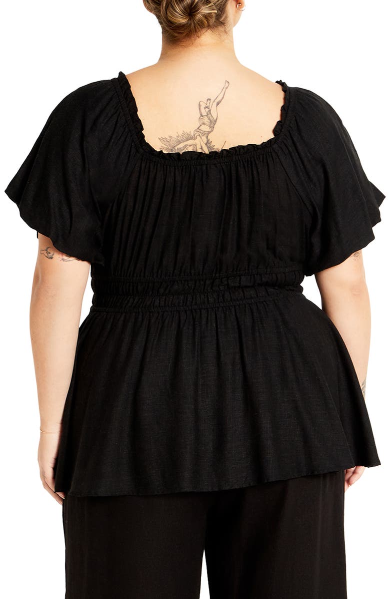 City Chic Suzy Smocked Waist Babydoll Top, Alternate, color, Black