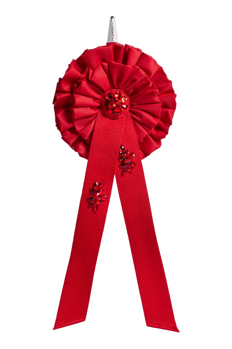Crystal Embellished Ribbon Rosette Coin Purse Bag Charm, Main, color, RED/ RED