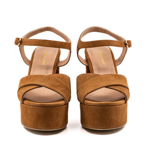 Andrea Gomez Bella Camel Suede Sandal In Brown