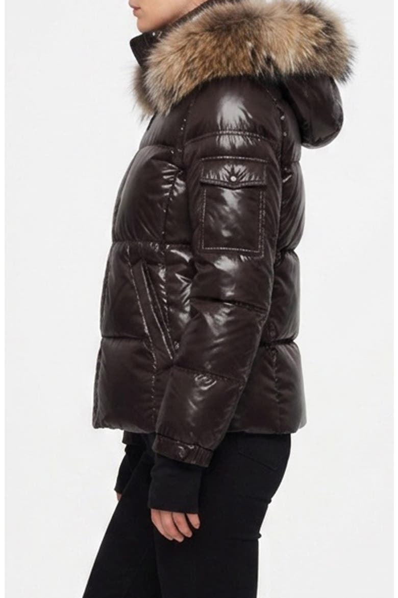 Allie Water Repellent Puffer Jacket with Removable Faux Fur Trim Hood, Alternate, color, ESPRESSO/ N