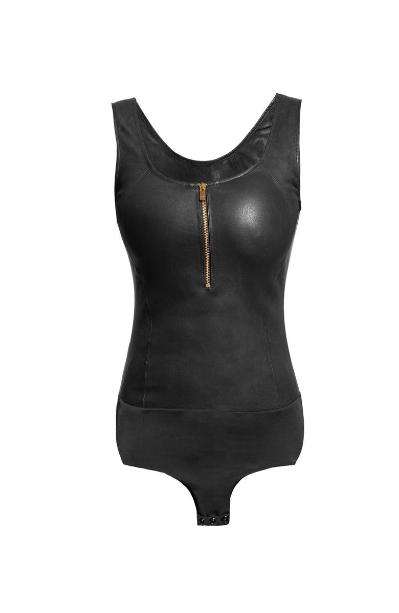 AS by DF Poppy Stretch Leather Bodysuit, Alternate, color, Black
