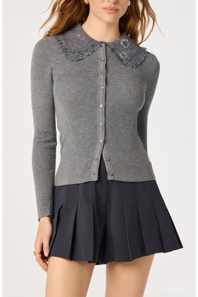 Sonya Lace Collar Rib Cardigan, Main, color, GREY