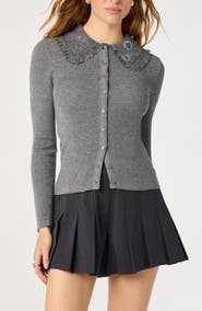 ASTR the Label Sonya Lace Collar Rib Cardigan