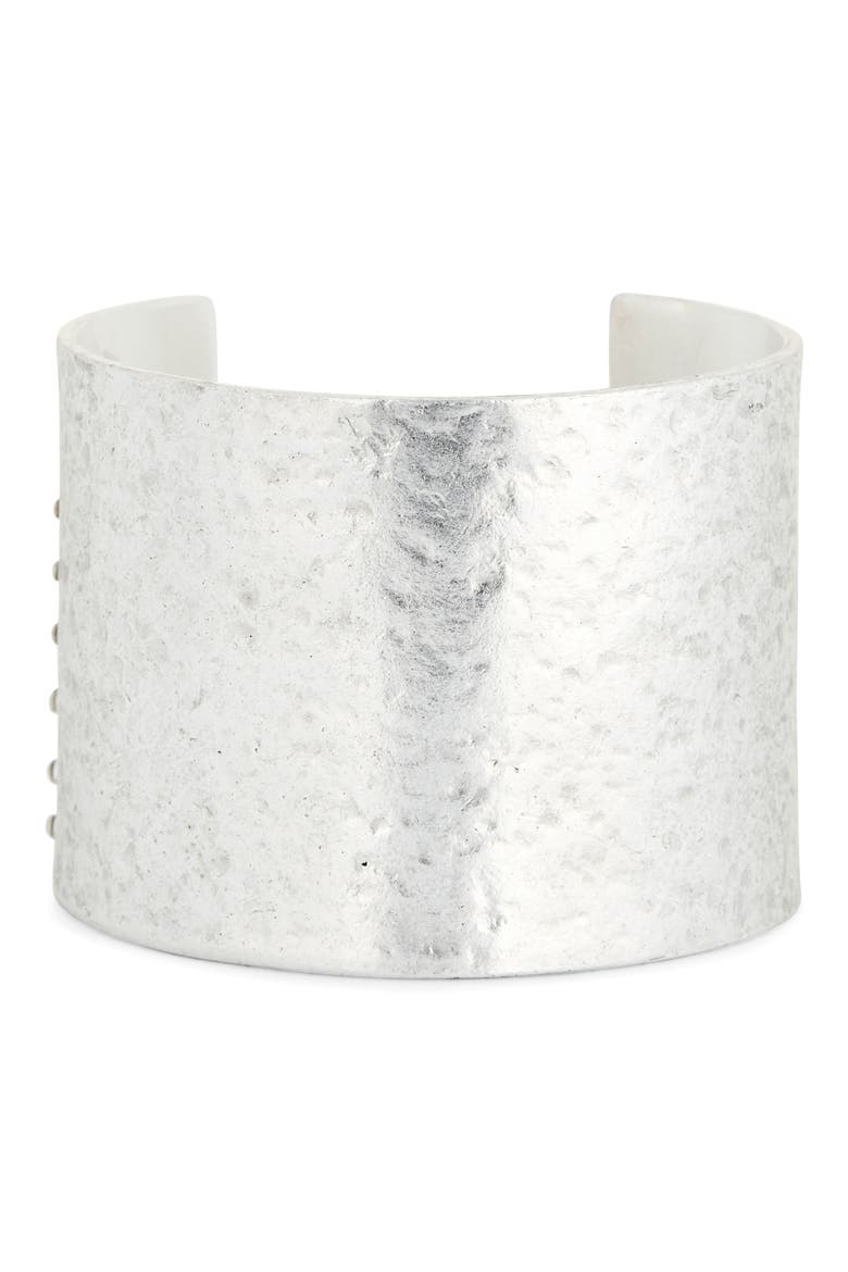Crystal Hammered Open Cuff Bracelet, Main, color, SILVER