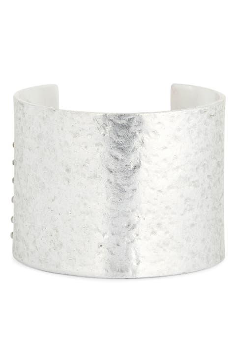 Crystal Hammered Open Cuff Bracelet