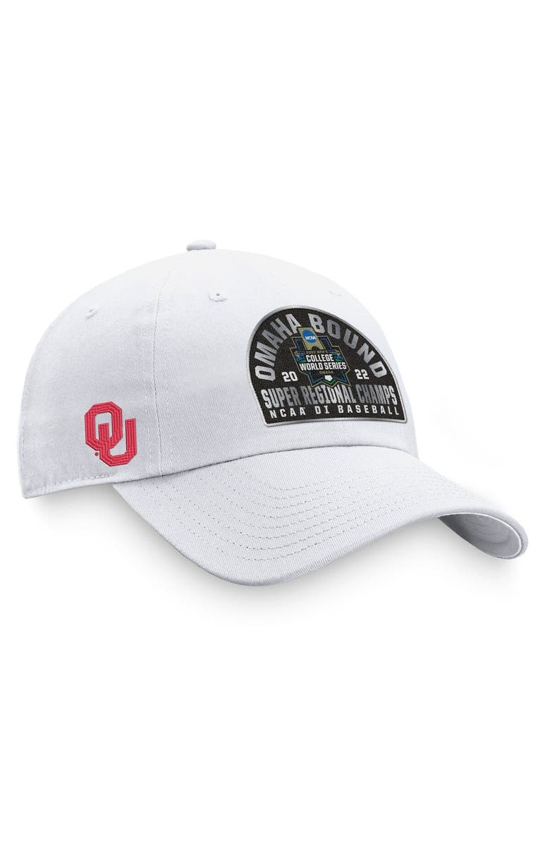 TOP OF THE WORLD Men's Top of the World White Oklahoma Sooners 2022 NCAA Men's Baseball Super Regional Champions Locker Room Adjustable Hat, Main, color, 
