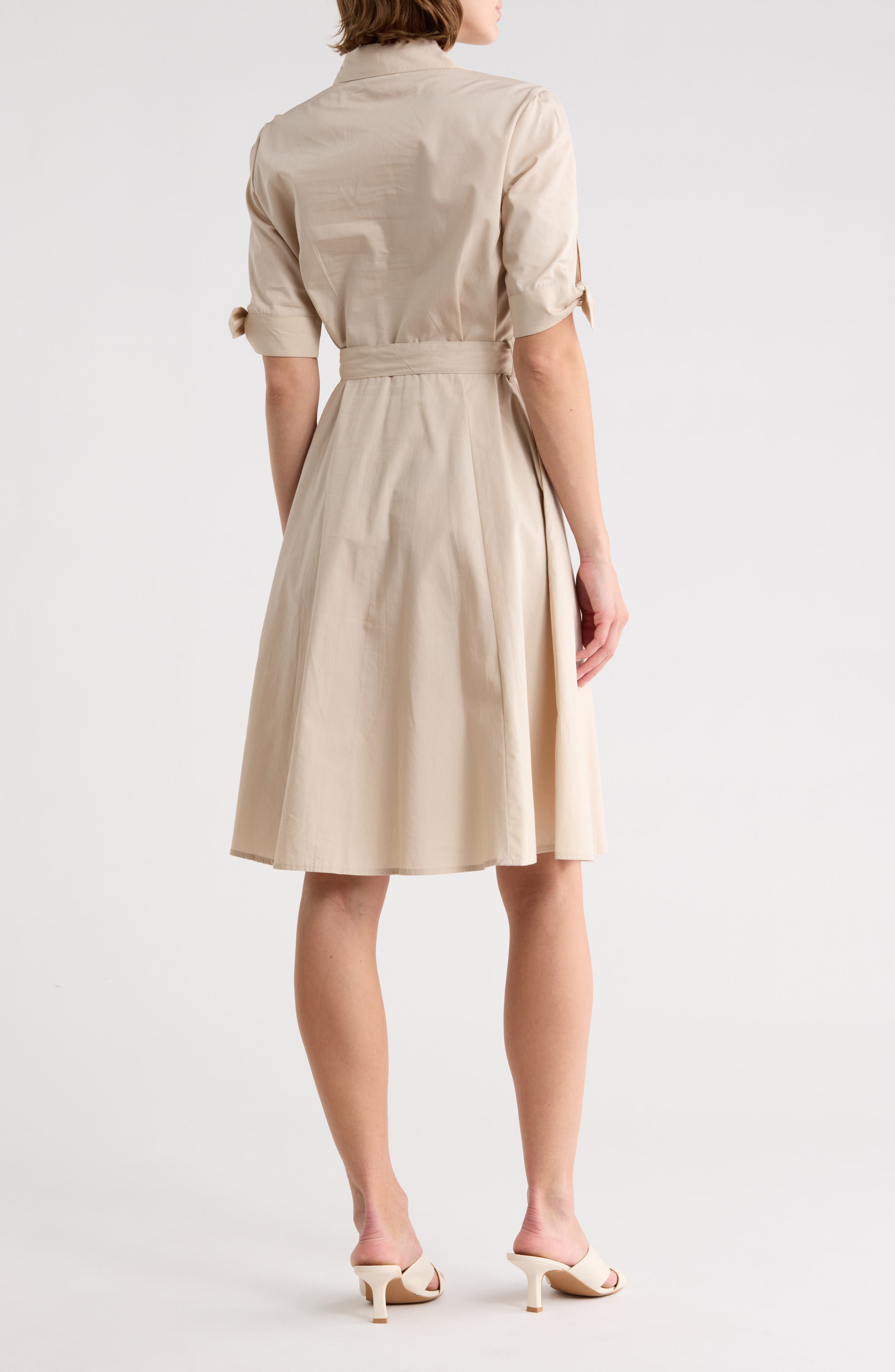 Solid Cotton Shoulder Tie Shirtdress - image 2
