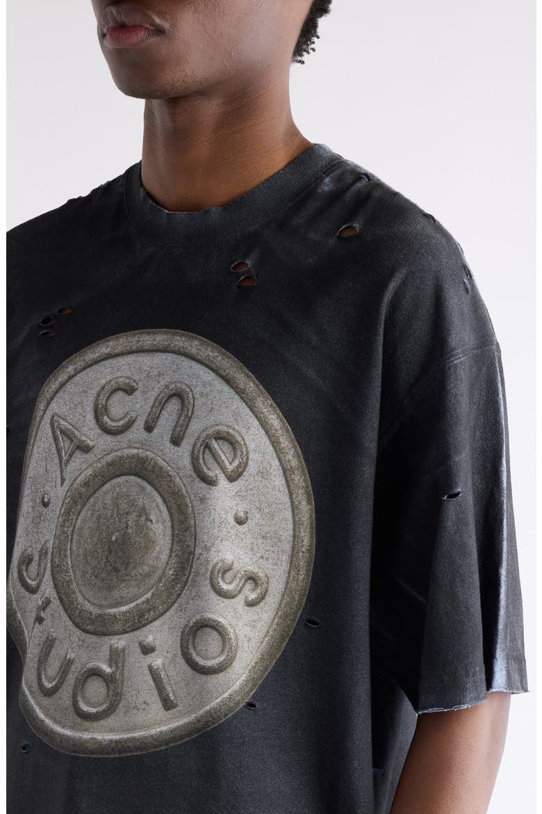 Exford U Distressed Coated Button Logo Graphic T-Shirt, Alternate, color, BLACK