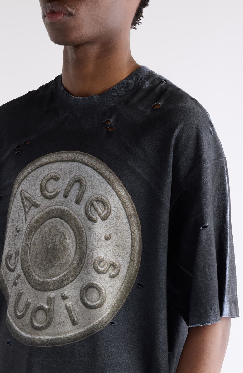 Acne Studios Exford U Distressed Coated Button Logo Graphic T-Shirt, Alternate, color, Black