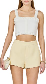 Endless Rose Floral Appliqué & Faux Pearl Crop Top