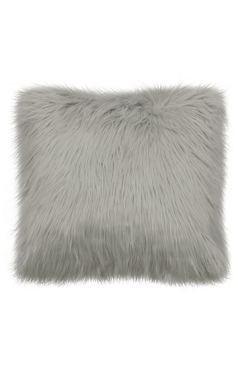 French Connection Sheepskin Faux Fur Accent Pillow, Main, color, Light Grey