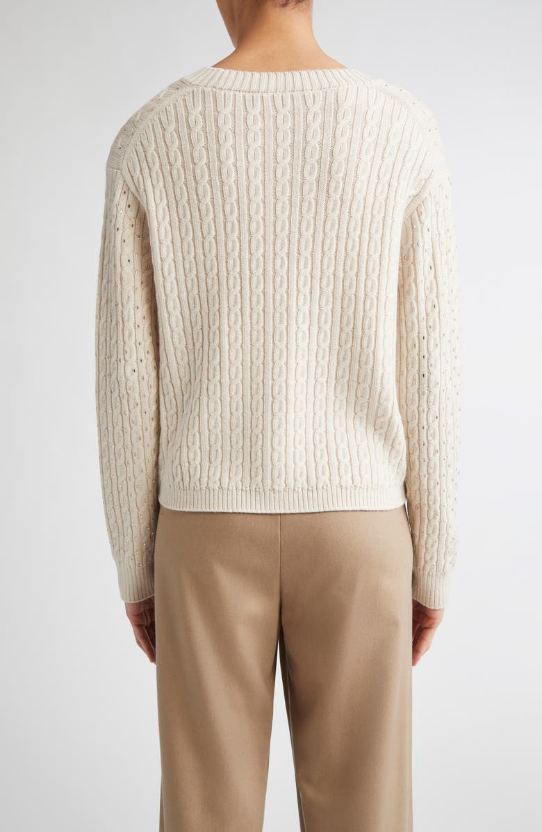 Max Mara Studio Ussuri Embellished Cable Wool Sweater, Alternate, color, Beige