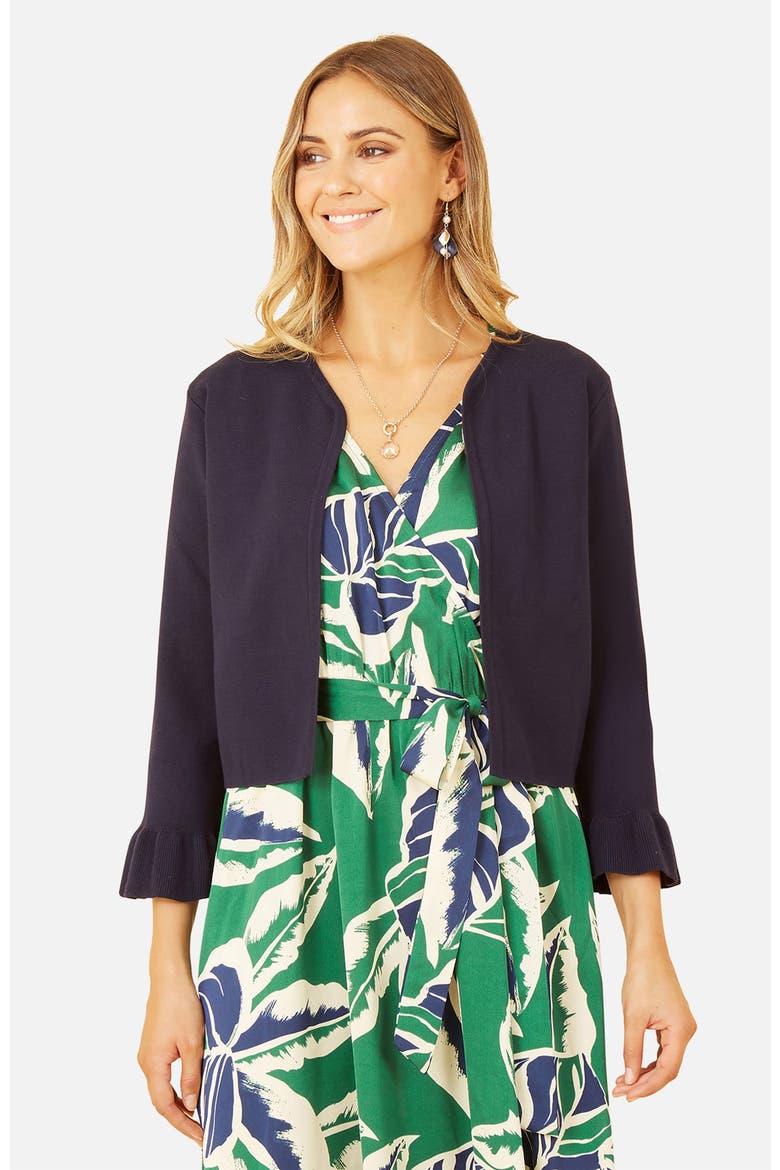 Bell Sleeves Cropped Cardigan, Main, color, Navy