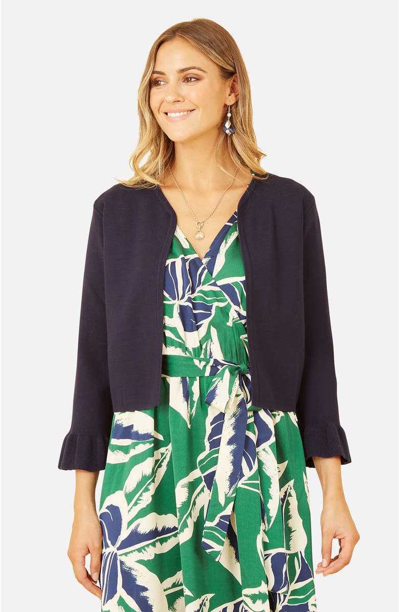 Yumi Bell Sleeves Cropped Cardigan, Main, color, Navy