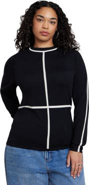 ELOQUII Contrast Line Detail Turtleneck Sweater