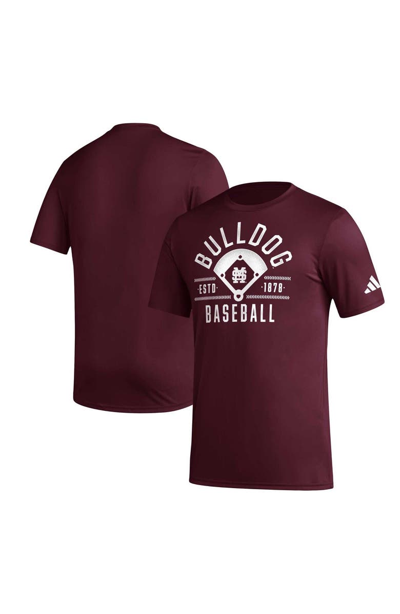adidas Men's adidas  Maroon Mississippi State Bulldogs Exit Velocity Baseball Pregame AEROREADY T-Shirt, Main, color, Maroon