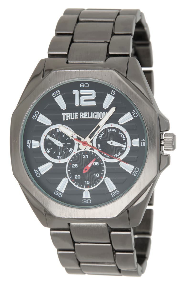 True Religion Multifunction Bracelet Watch, 43mm, Main, color, Grey/ Gunmetal