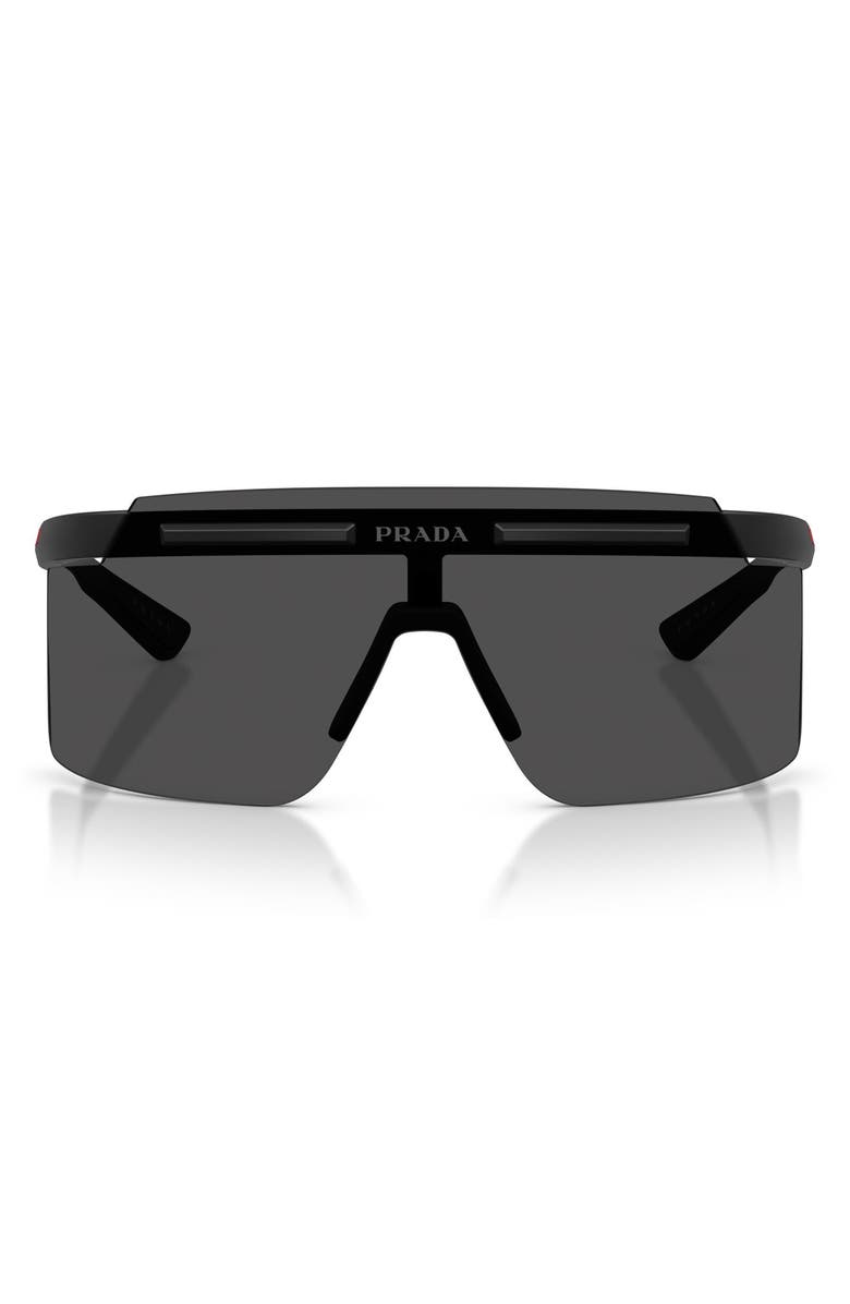 Prada Linea Rossa 140mm Rectangular Shield Sunglasses, Main, color, Matte Black / Dark Grey