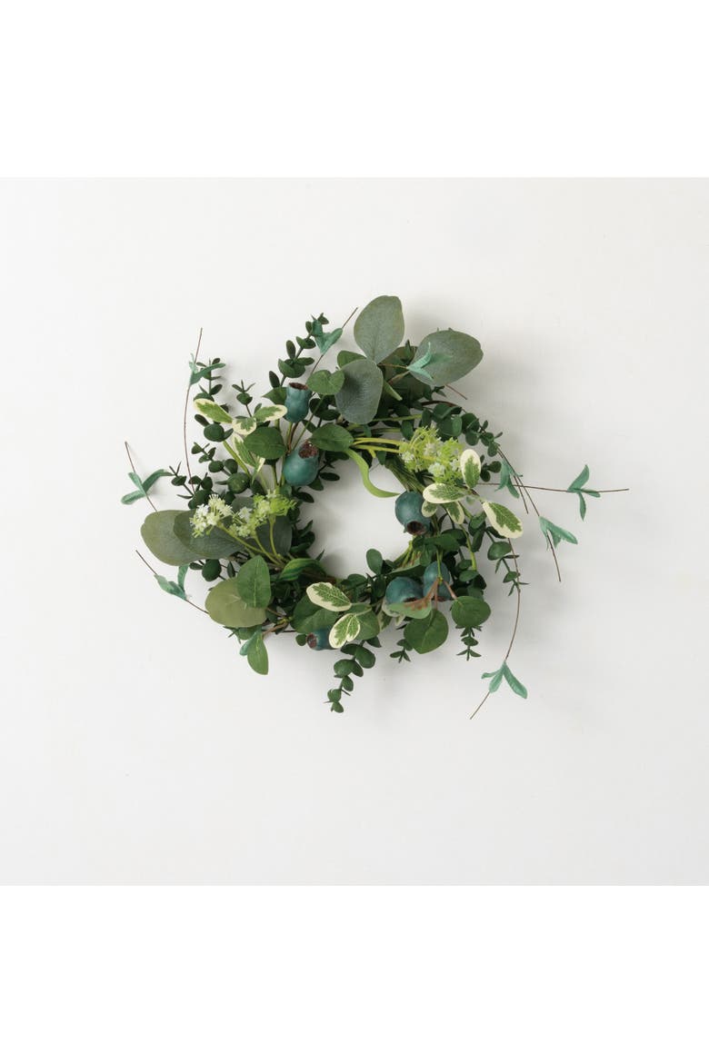 Sullivan's Christmas Foliage Pod Accent Candle Ring, Green Faux Floral Decor for Crafting, Weddings, Home and Holiday Decoration, 12 Inch, Main, color, Green