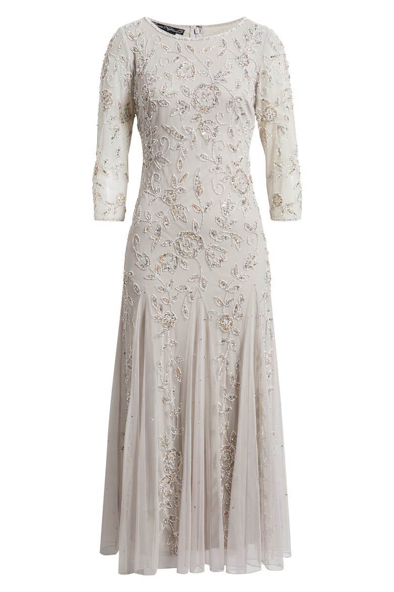 Beaded Tulle A-Line Gown, Alternate, color, SILVER