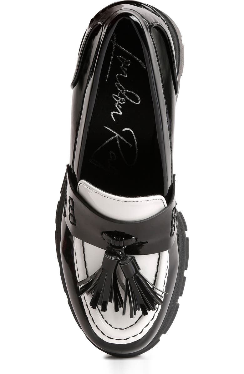 LONDON RAG Jonah Tassel Loafer Pump, Alternate, color, Black/White