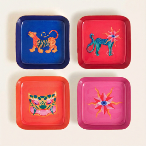 Nanpur Patterned Square Metal Decorative Tray 4 Pcs Set