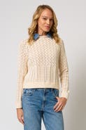 Central Park West Hazel Denim Collared Pointelle Sweater