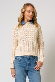 Central Park West Hazel Denim Collared Pointelle Sweater