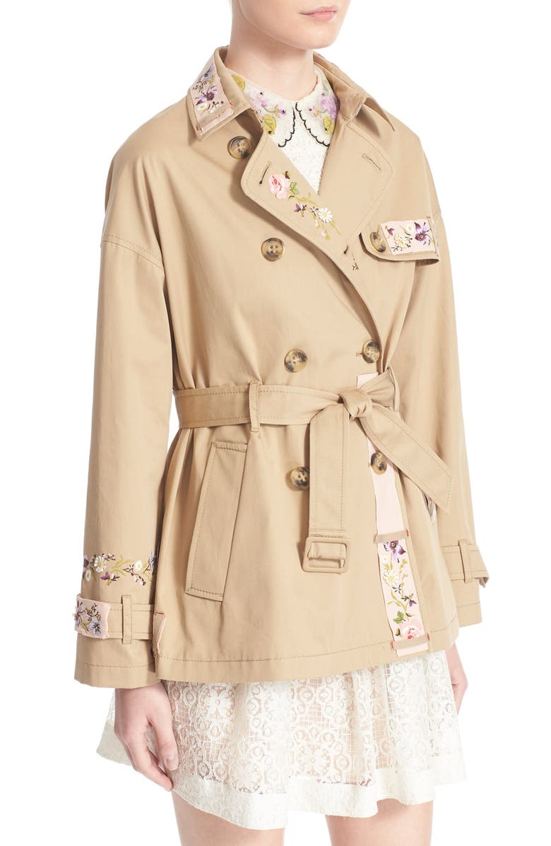 RED Valentino Floral Embroidered Trench Coat, Alternate, color, 