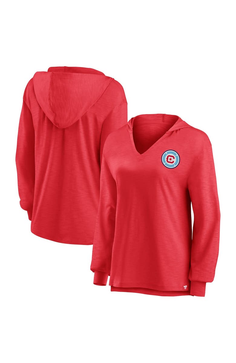 FANATICS Women's Fanatics Branded Red Chicago Fire Iconic Slub Lightweight V-Neck Pullover Hoodie, Main, color, Red