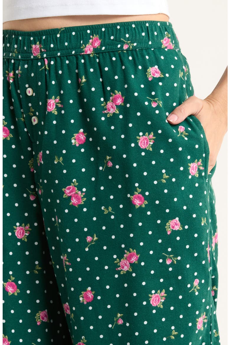 Print Flannel Boxer Pajama Pants, Alternate, color, GREEN POLKA DOT ROSE