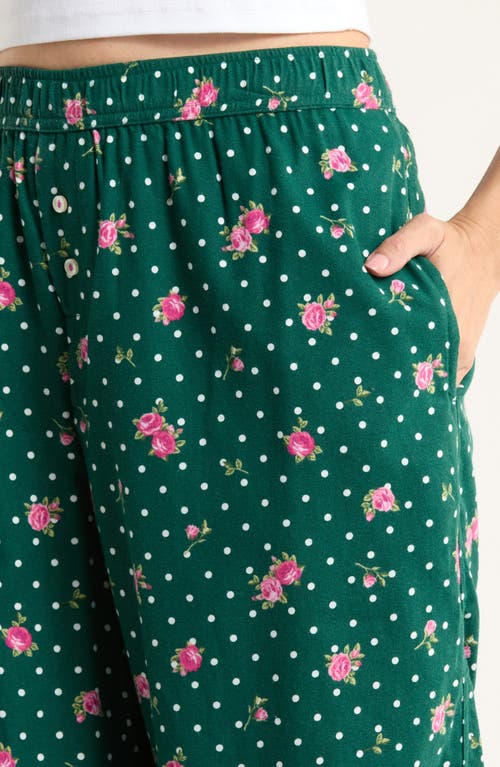 Open Edit Print Flannel Boxer Pajama Pants In Green