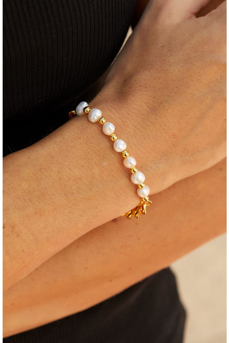 Freshwater Pearl & 18K Gold Plated Sterling Silver Toggle Link Bracelet, Alternate, color, YELLOW GOLD