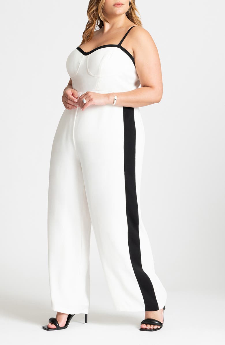 ELOQUII Contrast Trim Wide Leg Jumpsuit, Main, color, 