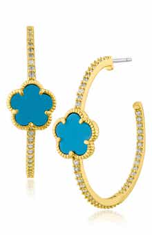 CZ by Kenneth Jay Lane Pavé Clover Hoop Earrings