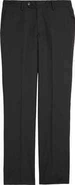 Berle Flat Front Stretch Solid Wool Trousers