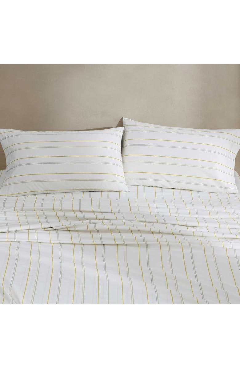 Calvin Klein Pinstripes 200 Thread Count Cotton Percale Sheet Set, Alternate, color, Light / Medium Yellow