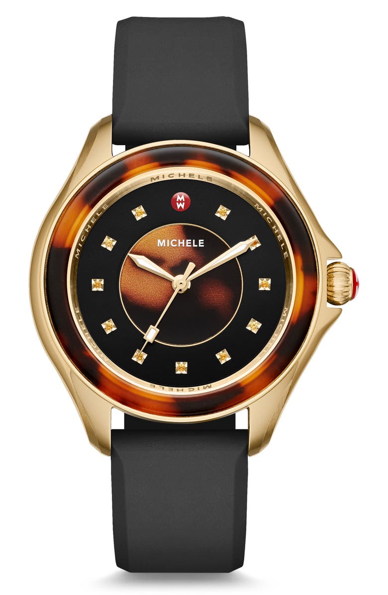MICHELE Cape Jewel Head & Silicone Strap Watch, 40mm, Main, color,