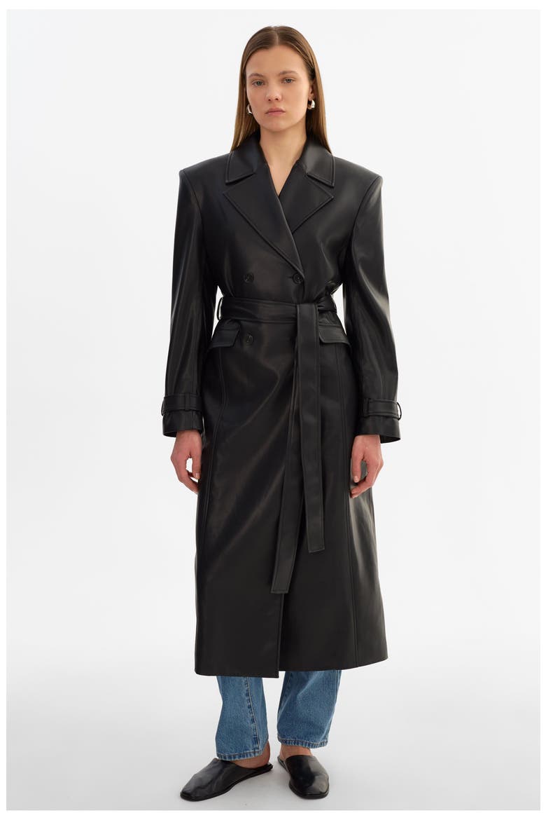 Iolanthe | Faux Leather Trench Coat, Main, color, Black