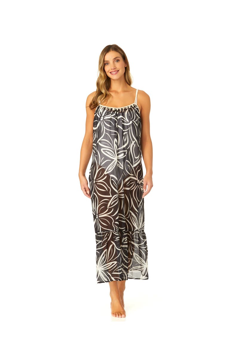 Anne Cole Women's Adjustable Maxi Dress with Seashell Trim Cover Up, Main, color, Meteorite