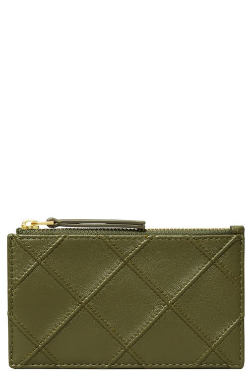 Tory Burch Fleming Quilted Zip Leather Card Case In Green