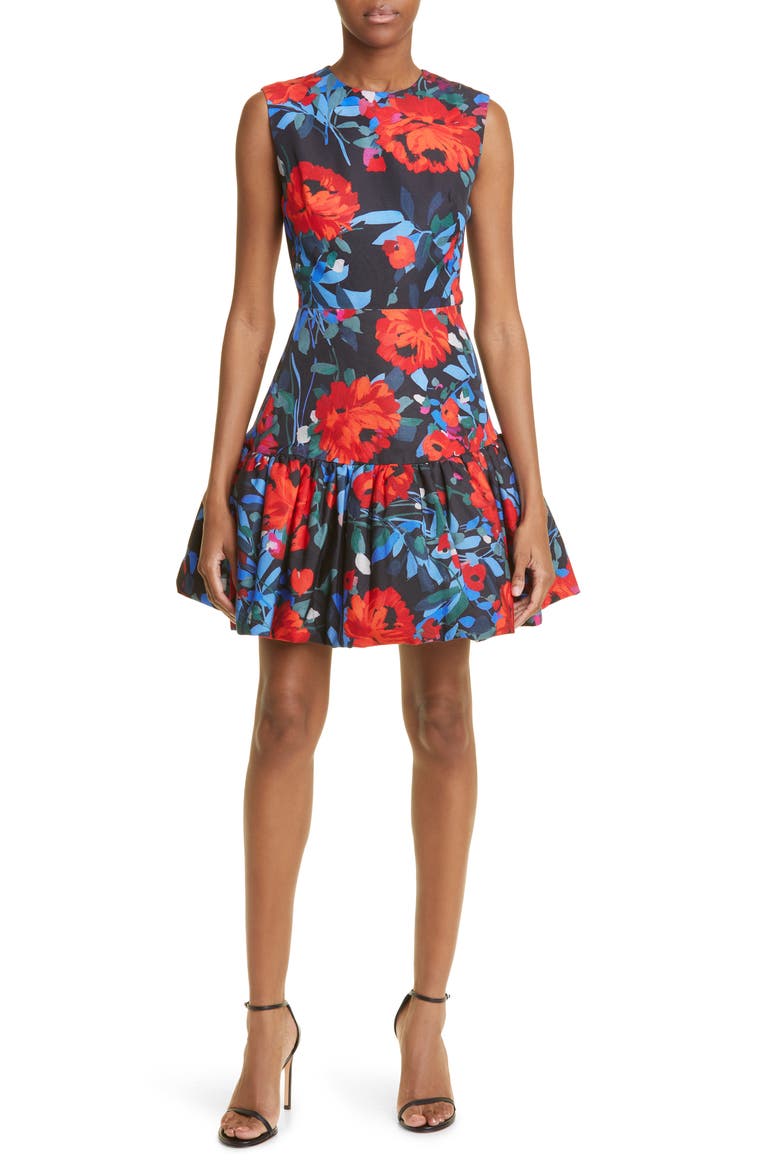 Floral Bubble Hem Dress, Main, color, BLACK MULTI