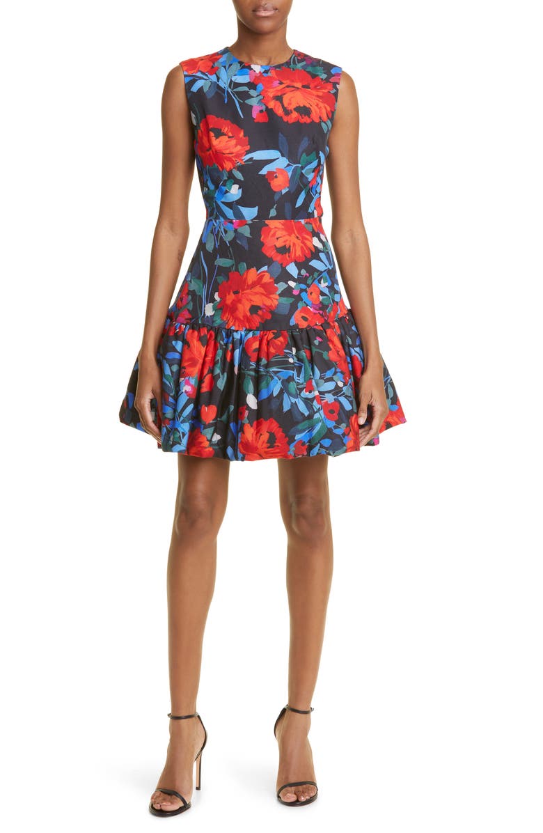 Lela Rose Floral Bubble Hem Dress, Main, color,